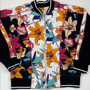Ruby Rd Floral Print Zip Front Jacket Bomber Style Multicolor Women’s Sz S
